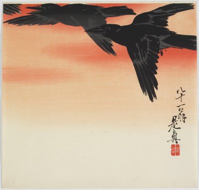 Crows Flying at Sunset, c. 1888 by Shibata Zeshin